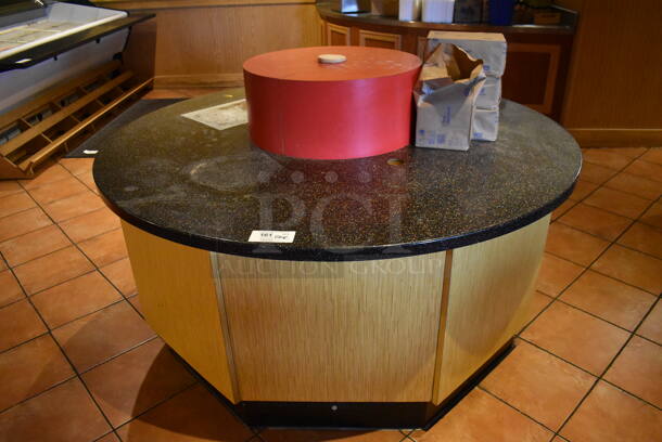 Wood Pattern Round Counter w/ Black Stone Pattern Counter. BUYER MUST REMOVE. (Dining Room) 