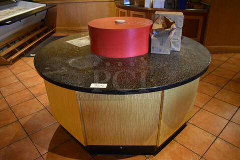 Wood Pattern Round Counter w/ Black Stone Pattern Counter. BUYER MUST REMOVE. (Dining Room) 