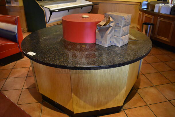 Wood Pattern Round Counter w/ Black Stone Pattern Counter. BUYER MUST REMOVE. (Dining Room)  - Image 2 of 4