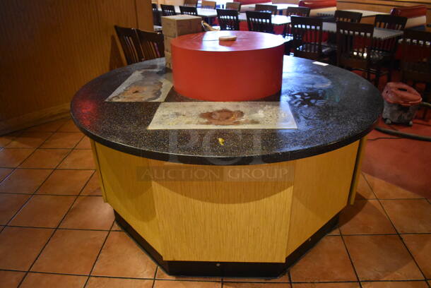 Wood Pattern Round Counter w/ Black Stone Pattern Counter. BUYER MUST REMOVE. (Dining Room)  - Image 3 of 4