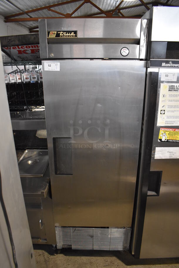 True T-23F Stainless Steel Commercial Single Door Reach In Freezer w/ Poly Coated Racks on Commercial Casters. 115 Volts, 1 Phase. 27x30x83. Tested and Powers On But Does Not Get Cold - Image 1 of 7