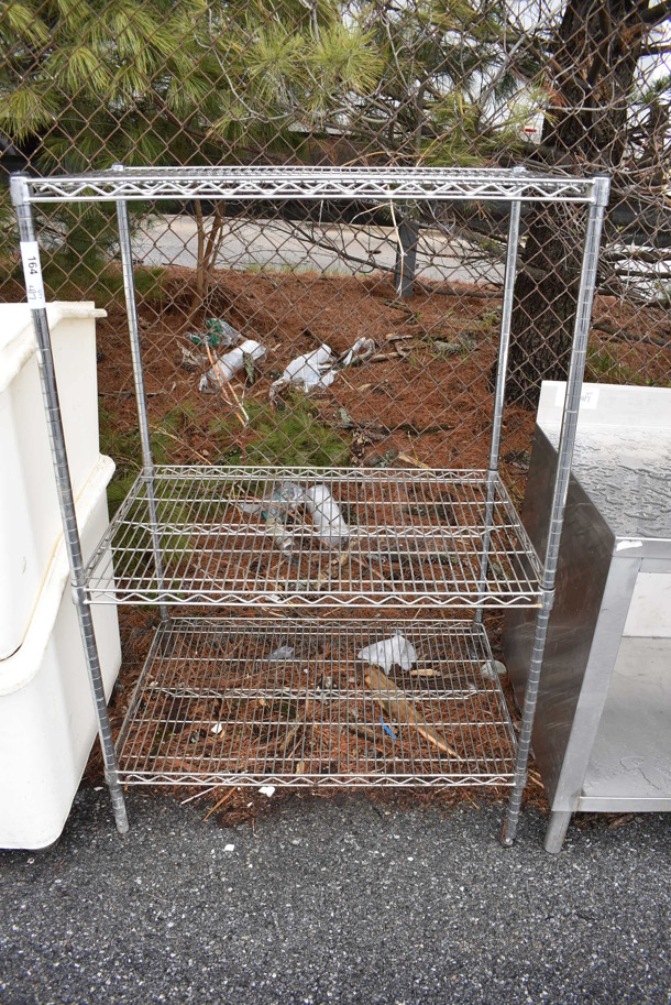 Chrome Finish 3 Tier Wire Shelving Unit. BUYER MUST DISMANTLE. PCI CANNOT DISMANTLE FOR SHIPPING. PLEASE CONSIDER FREIGHT CHARGES. 36x24x55 - Image 1 of 3