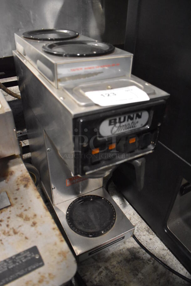 Bunn STF-20 Stainless Steel Commercial Countertop 3 Burner Coffee Machine w/ Hot Water Dispenser and Metal Brew Basket. 120 Volts, 1 Phase. 10x18x22 - Image 2 of 4
