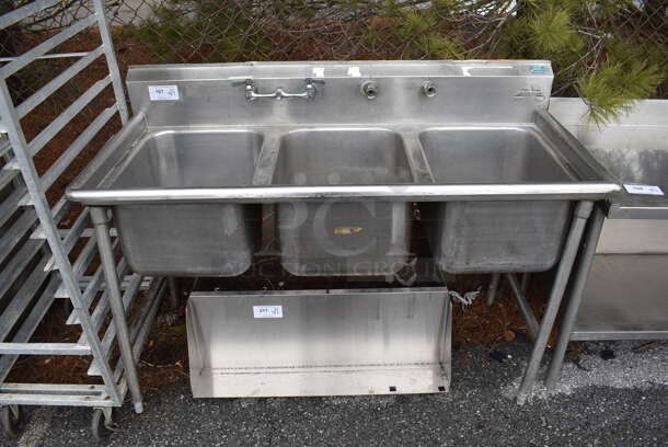Advance Tabco Stainless Steel Commercial 3 Bay Sink w/ Handles. 59x27x46