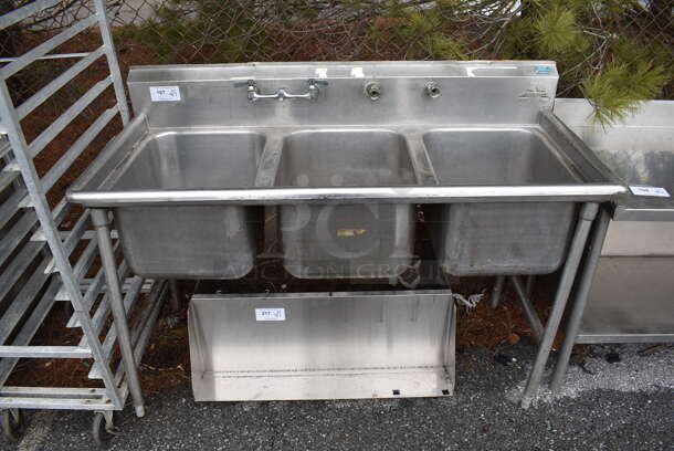 Advance Tabco Stainless Steel Commercial 3 Bay Sink w/ Handles. 59x27x46 - Image 1 of 6