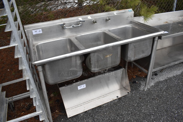 Advance Tabco Stainless Steel Commercial 3 Bay Sink w/ Handles. 59x27x46 - Image 2 of 6