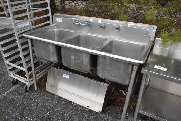 Advance Tabco Stainless Steel Commercial 3 Bay Sink w/ Handles. 59x27x46 - Image 3 of 6