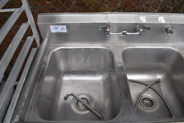 Advance Tabco Stainless Steel Commercial 3 Bay Sink w/ Handles. 59x27x46 - Image 5 of 6