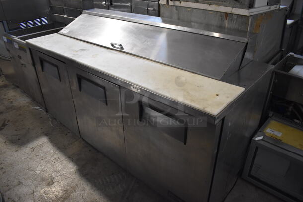 True TSSU-72-18 Stainless Steel Commercial Sandwich Salad Prep Table Bain Marie Mega Top on Commercial Casters. 115 Volts, 1 Phase. 72x30x42. Tested and Working!