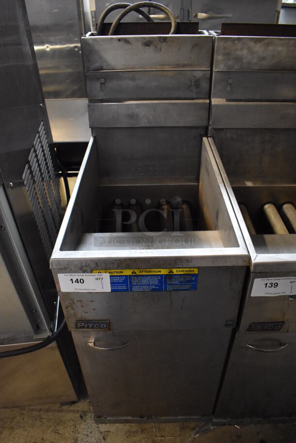 2016 Pitco Frialator 40D Stainless Steel Commercial Propane Gas Powered Deep Fat Fryer w/ 2 Metal Fry Baskets. 115,000 BTU. 15.5x30x47