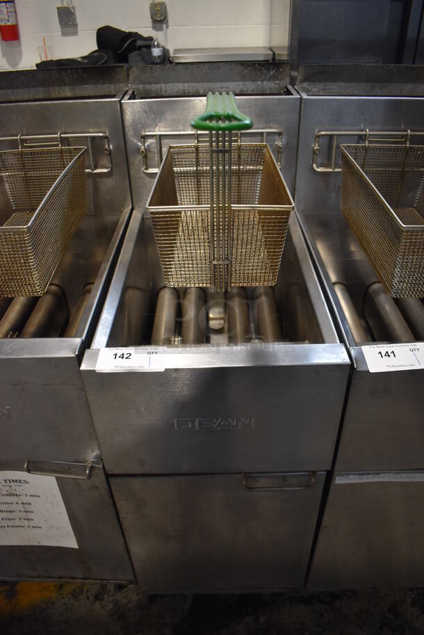 Dean SR152GP Stainless Steel Commercial Propane Gas Powered Deep Fat Fryer w/ Metal Fry Basket on Commercial Casters. 120,000 BTU. 16x30x46