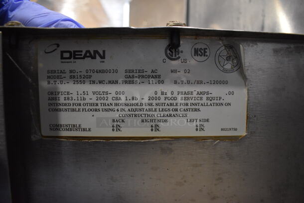 Dean SR152GP Stainless Steel Commercial Propane Gas Powered Deep Fat Fryer w/ Metal Fry Basket on Commercial Casters. 120,000 BTU. 16x30x46 - Image 6 of 6