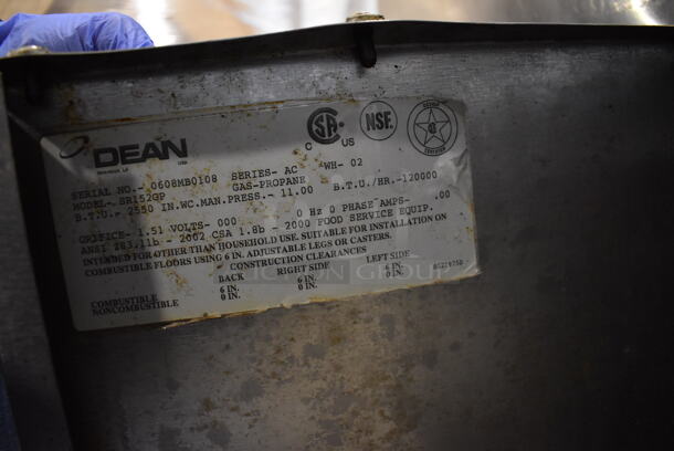 Dean SR152GP Stainless Steel Commercial Propane Gas Powered Deep Fat Fryer w/ Metal Fry Basket on Commercial Casters. 120,000 BTU. 16x30x46 - Image 6 of 6