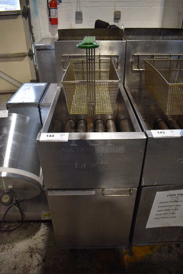 Dean SR152GP Stainless Steel Commercial Propane Gas Powered Deep Fat Fryer w/ Metal Fry Basket on Commercial Casters. 120,000 BTU. 16x30x46