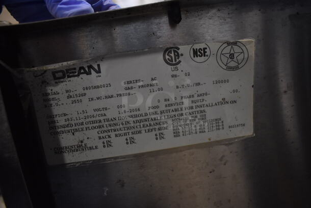 Dean SR152GP Stainless Steel Commercial Propane Gas Powered Deep Fat Fryer w/ Metal Fry Basket on Commercial Casters. 120,000 BTU. 16x30x46 - Image 6 of 6