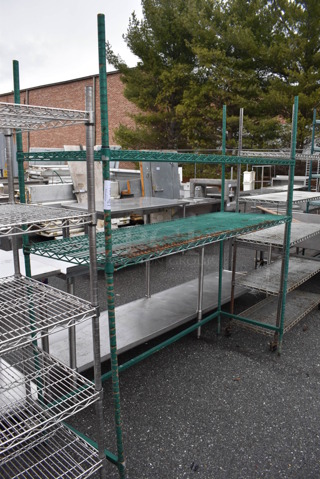 Green Finish 2 Tier Wire Shelving Unit. BUYER MUST DISMANTLE. PCI CANNOT DISMANTLE FOR SHIPPING. PLEASE CONSIDER FREIGHT CHARGES. 72x24x78