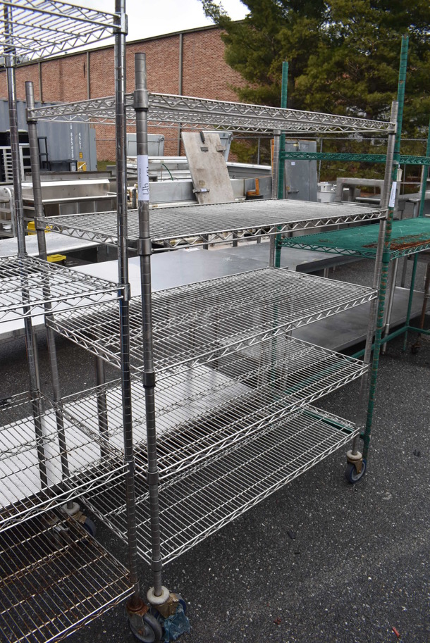 Chrome Finish 5 Tier Wire Shelving Unit on Commercial Casters. BUYER MUST DISMANTLE. PCI CANNOT DISMANTLE FOR SHIPPING. PLEASE CONSIDER FREIGHT CHARGES. 48x24x68 - Image 1 of 3