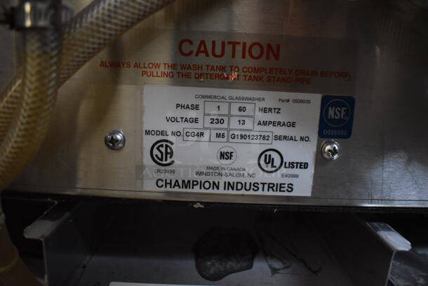 Champion CG4R Stainless Steel Commercial Glass Washer. 230 Volts. 48x23x33 - Image 8 of 8