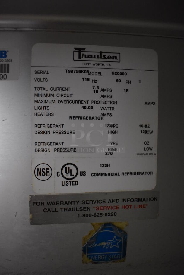 Traulsen G200000 ENERGY STAR Stainless Steel Commercial 4 Half Size Door Reach In Cooler on Commercial Casters. 115 Volts, 1 Phase. 52x36x83. Tested and Powers On But Does Not Get Cold - Image 7 of 8
