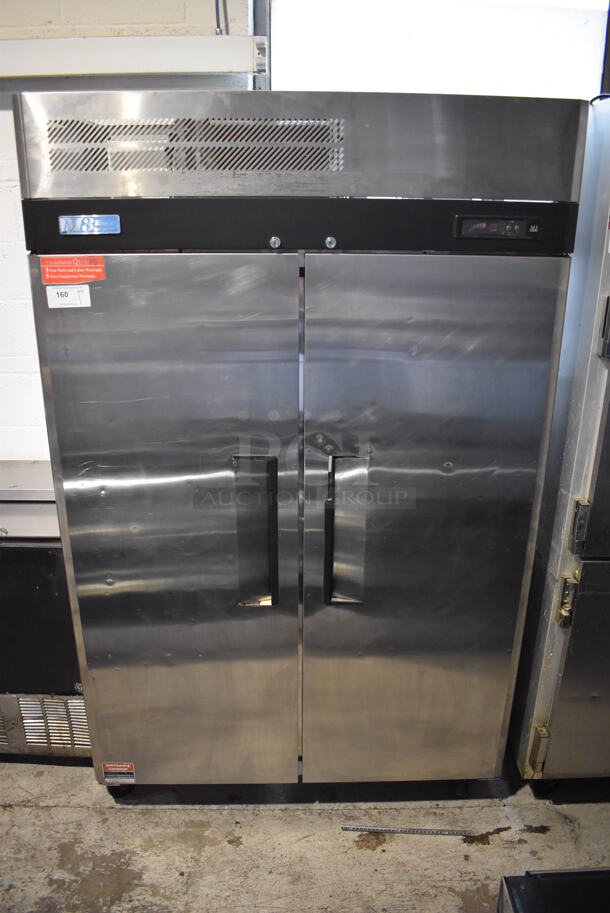 Turbo Air M3R47-2 Stainless Steel Commercial 2 Door Reach In Cooler w/ Poly Coated Racks on Commercial Casters. 115 Volts, 1 Phase. 52x30x83. Tested and Working!