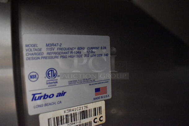 Turbo Air M3R47-2 Stainless Steel Commercial 2 Door Reach In Cooler w/ Poly Coated Racks on Commercial Casters. 115 Volts, 1 Phase. 52x30x83. Tested and Working! - Image 4 of 6