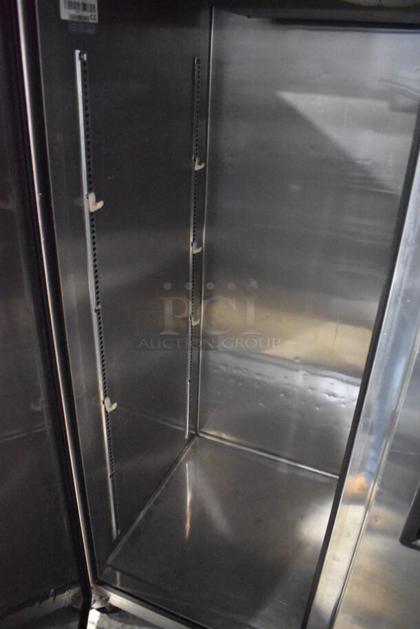 Turbo Air M3R47-2 Stainless Steel Commercial 2 Door Reach In Cooler w/ Poly Coated Racks on Commercial Casters. 115 Volts, 1 Phase. 52x30x83. Tested and Working! - Image 5 of 6