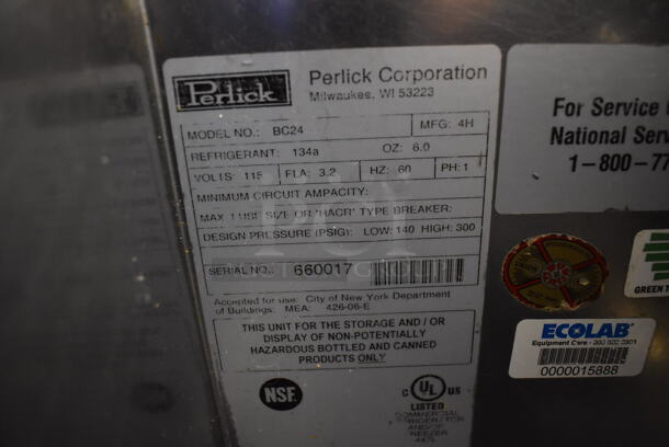 Perlick BC24 Stainless Steel Commercial Back Bar Cooler w/ Sliding Lid on Commercial Casters. 115 Volts, 1 Phase. 24x24x37. Tested and Working! - Image 6 of 6