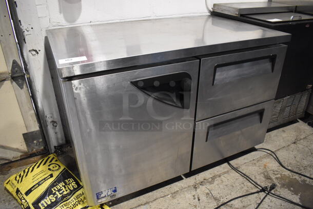 Turbo Air TUR-48SD-D2 Stainless Steel Commercial 1 Door w/ 2 Drawers Work Top Cooler on Commercial Casters. 115 Volts, 1 Phase. 48x30x34. Tested and Working! - Image 2 of 5