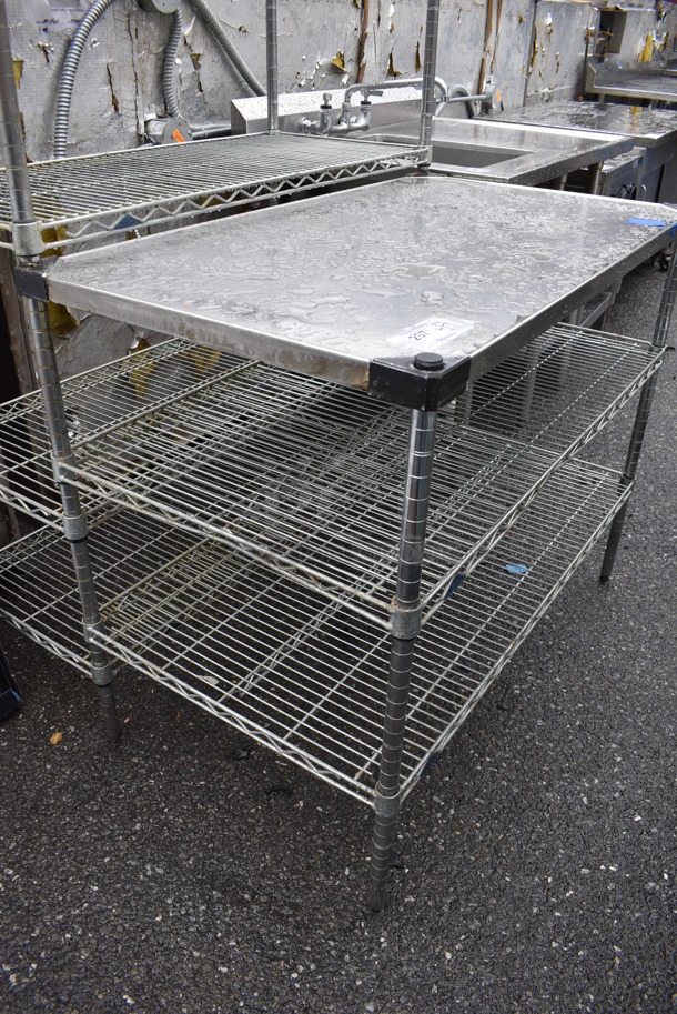 Chrome Finish 5 Tier Wire Shelving Unit w/ 3 Tier Front Wire Shelving Unit. BUYER MUST DISMANTLE. PCI CANNOT DISMANTLE FOR SHIPPING. PLEASE CONSIDER FREIGHT CHARGES. 42x41x74 - Image 2 of 3