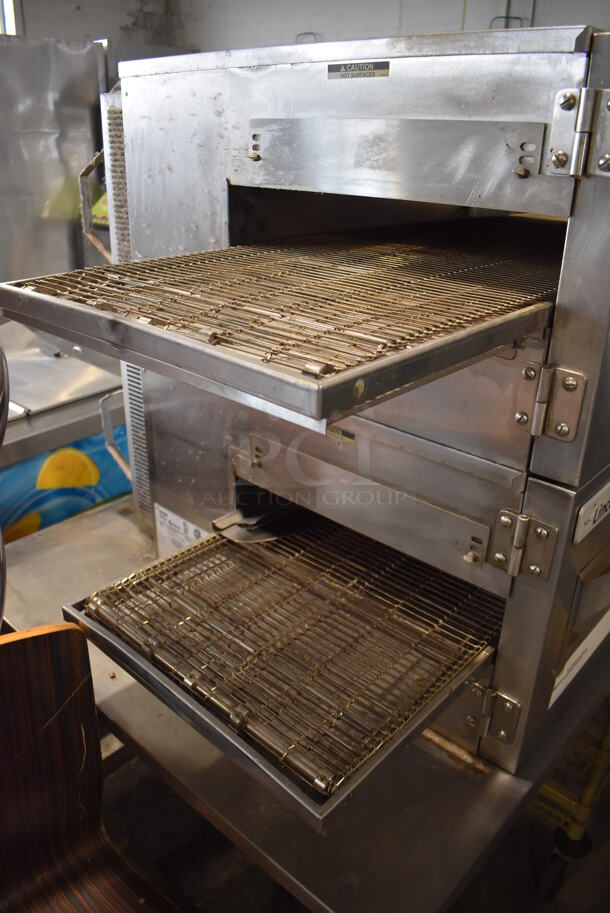 2 2014 Lincoln Impinger 1132-008-U-KF004 Stainless Steel Commercial Electric Powered Conveyor Pizza Oven on Stainless Steel Table w/ Commercial Casters. 208 Volts, 3 Phase. 55x44x69. 2 Times Your Bid! - Image 3 of 10