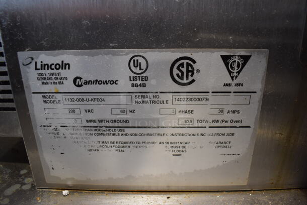 2 2014 Lincoln Impinger 1132-008-U-KF004 Stainless Steel Commercial Electric Powered Conveyor Pizza Oven on Stainless Steel Table w/ Commercial Casters. 208 Volts, 3 Phase. 55x44x69. 2 Times Your Bid! - Image 5 of 10