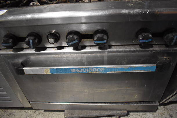 Radiance Stainless Steel Commercial Natural Gas Powered 6 Burner Range w/ Oven, Over Shelf and Back Splash. 36x30x58 - Image 5 of 7