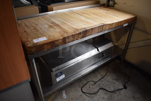Stainless Steel Commercial Table w/ Butcher Block Tabletop and Under Shelf. 60x25x36