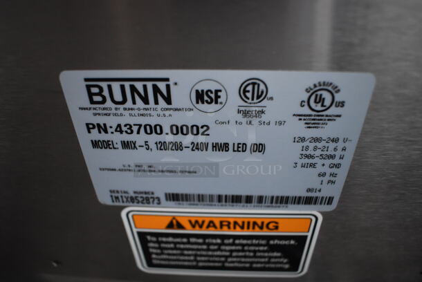 2014 Bunn IMIX-5 Stainless Steel Commercial Countertop Cappuccino Machine. 120/208-240 Volts, 1 Phase. 19x24x35 - Image 7 of 7