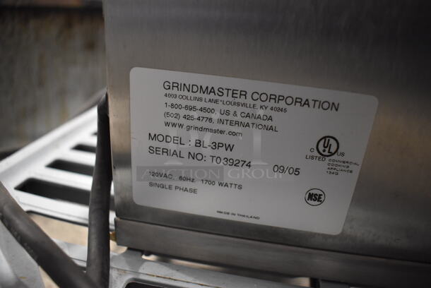 Grindmaster BL-3PW Stainless Steel Commercial 3 Burner Coffee Machine. 120 Volts, 1 Phase. 16x17x16 - Image 4 of 4