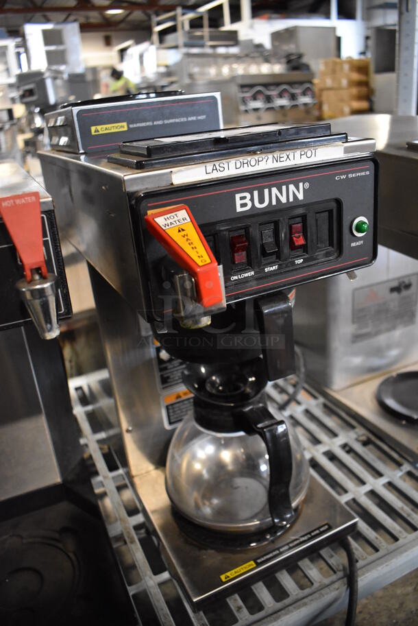2012 Bunn CWTF15 Stainless Steel Commercial 2 Burner Coffee Machine w/ Hot Water Dispenser, Poly Brew Basket and Coffee Pot. 120 Volts, 1 Phase. 8x21x20 - Image 3 of 5