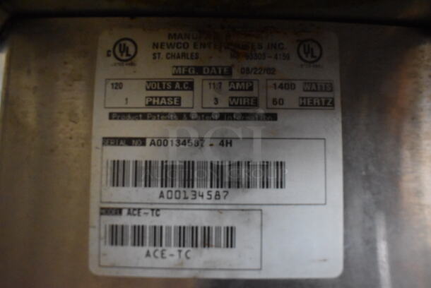 Newco ACE-TC Stainless Steel Commercial Coffee Machine w/ Hot Water Dispenser. 120 Volts, 1 Phase. 9x20x19 - Image 3 of 4
