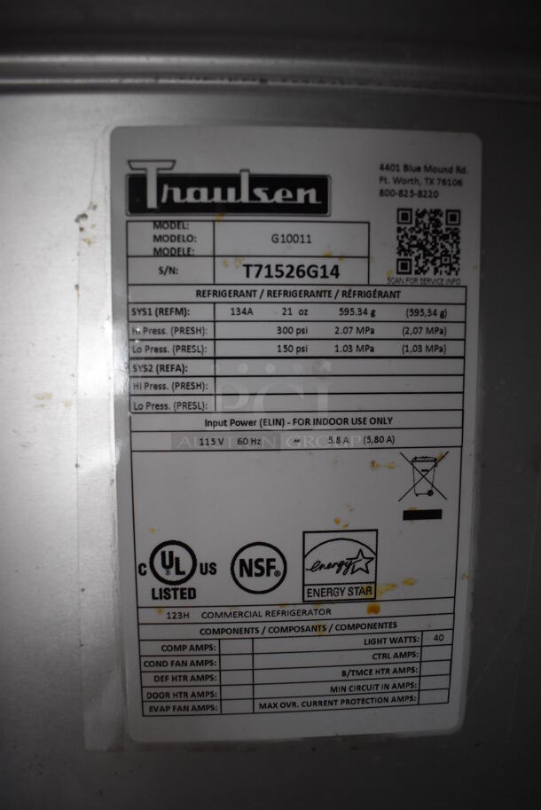 Traulsen G10011 Stainless Steel Commercial Single Door Reach In Cooler w/ Poly Coated Racks on Commercial Casters. 115 Volts, 1 Phase. 30x34x83. Tested and Working! - Image 3 of 6