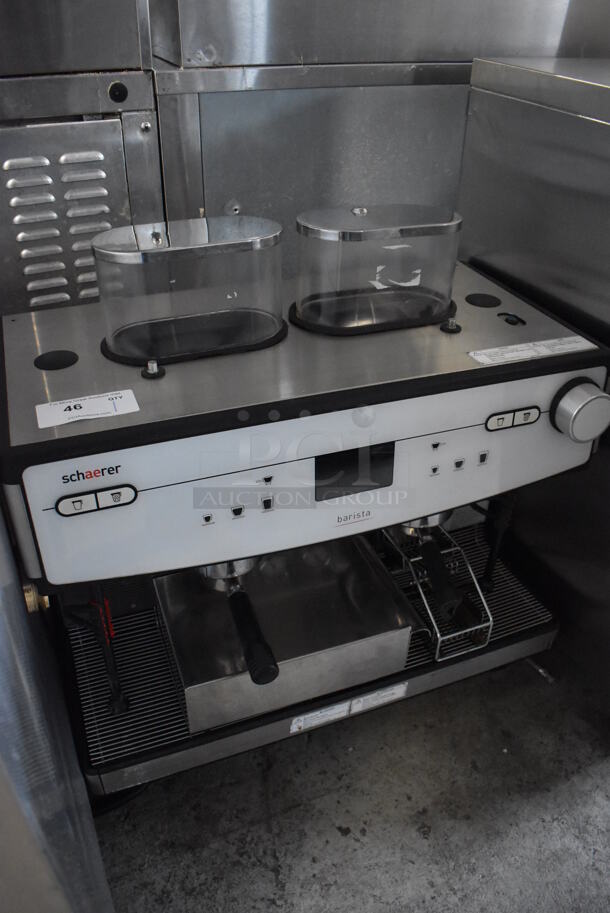 Schaerer Barista Stainless Steel Commercial Countertop 2 Group Espresso Machine w/ 2 Portafilters, 2 Steam Wands and 2 Hoppers. 208 Volts, 1 Phase. 29x23x31 - Image 3 of 6