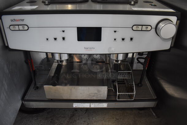 Schaerer Barista Stainless Steel Commercial Countertop 2 Group Espresso Machine w/ 2 Portafilters, 2 Steam Wands and 2 Hoppers. 208 Volts, 1 Phase. 29x23x31 - Image 5 of 6