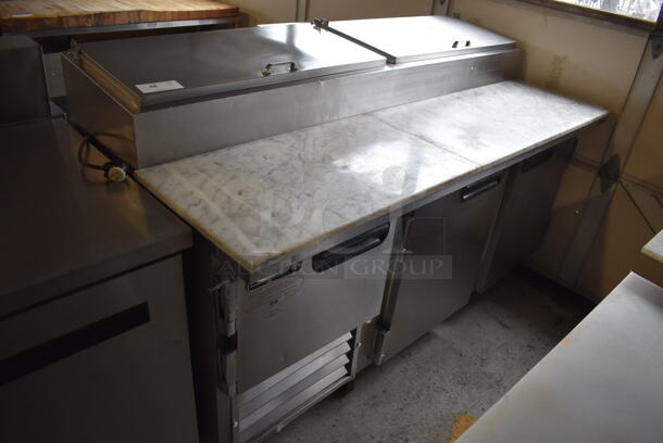 Leader Stainless Steel Commercial Pizza Prep Table w/ Oversized Marble Cutting Board on Commercial Casters. 72x36x46. Tested and Powers On But Does Not Get Cold - Image 2 of 11