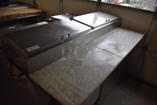Leader Stainless Steel Commercial Pizza Prep Table w/ Oversized Marble Cutting Board on Commercial Casters. 72x36x46. Tested and Powers On But Does Not Get Cold - Image 3 of 11