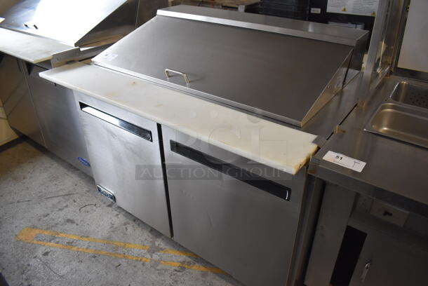 Arctic Air AMT48R Stainless Steel Commercial Sandwich Salad Prep Table Bain Marie Mega Top on Commercial Casters. 115 Volts, 1 Phase. 48x35x43. Tested and Powers On But Does Not Get Cold