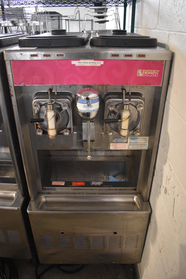 Taylor 342D-27 Stainless Steel Commercial Floor Style Air Cooled 2 Flavor Frozen Beverage Machine w/ Drink Mixer Attachment on Commercial Casters. 208-230 Volts, 1 Phase. 26x34x60