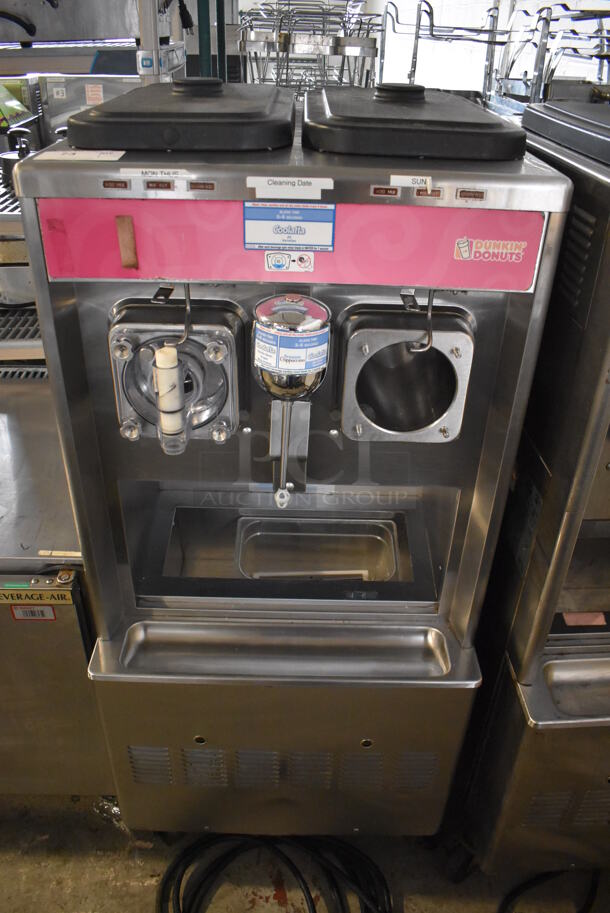 Taylor 342D-27 Stainless Steel Commercial Floor Style Air Cooled 2 Flavor Frozen Beverage Machine w/ Drink Mixer Attachment on Commercial Casters. 208-230 Volts, 1 Phase. 26x34x60