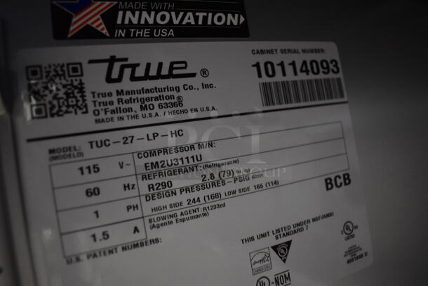 2021 True TUC-27-LP-HC Stainless Steel Commercial Single Door Undercounter Cooler on Commercial Casters. 115 Volts, 1 Phase. 28x30x32. Tested and Working! - Image 5 of 5
