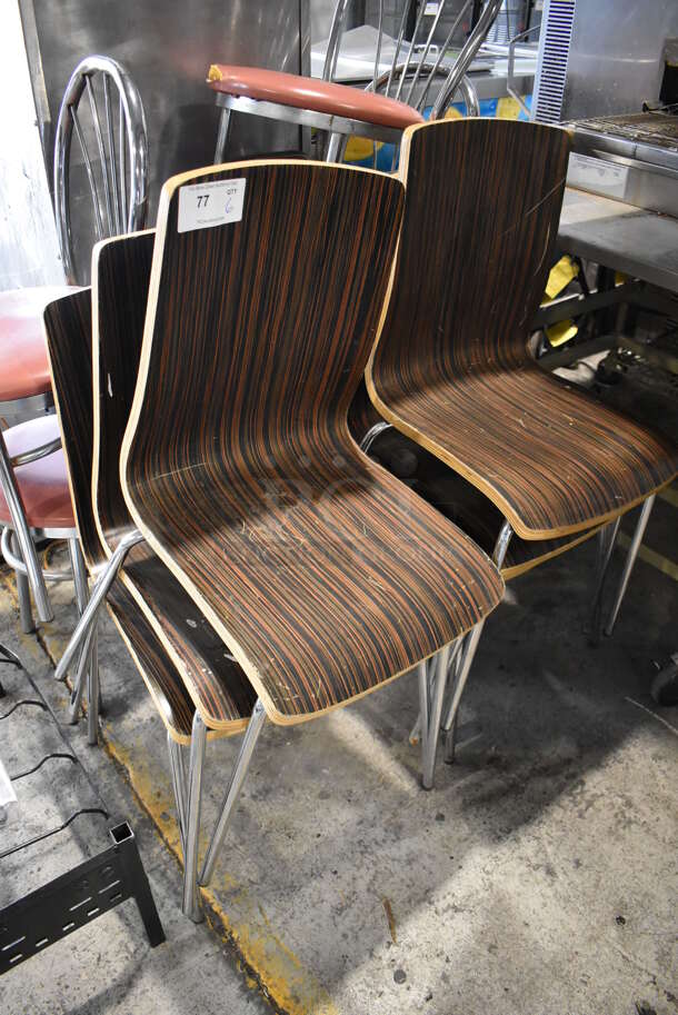 6 Wood Pattern Dining Chairs on Metal Legs. 17x17x35. 6 Times Your Bid! - Image 3 of 3