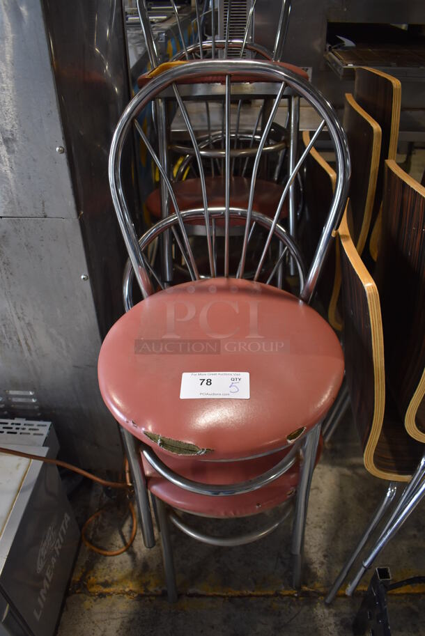 5 Metal Dining Chairs w/ Red Seat Cushion. 17x17x35. 6 Times Your Bid! - Image 1 of 4