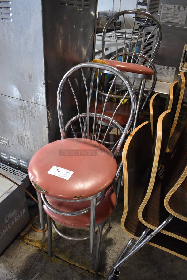 5 Metal Dining Chairs w/ Red Seat Cushion. 17x17x35. 6 Times Your Bid! - Image 2 of 4