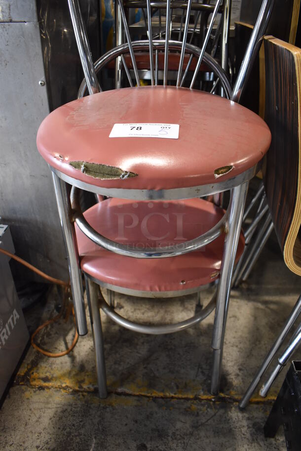 5 Metal Dining Chairs w/ Red Seat Cushion. 17x17x35. 6 Times Your Bid! - Image 3 of 4